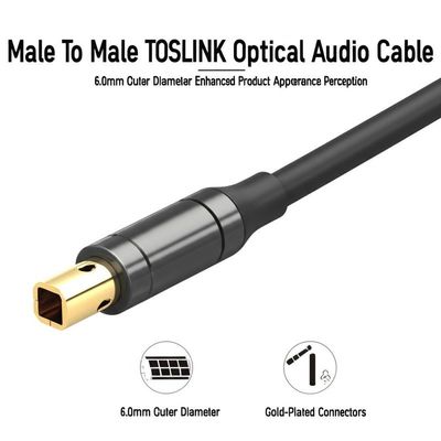Männlich-Männlich-TOSLINK-Optisches Audiokabel 6,0 mm Außendurchmesser Verbessertes Produkt Erscheinungsbild Wahrnehmung Goldplattierte Steckverbinder