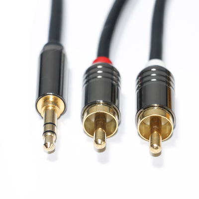 Cinch-Audiokabel 3,5 mm 2-1 schwarzes Metallgehäuse für Auto-Audio 0,53 m, 1 m, 2 m