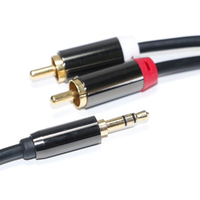 Cinch-Audiokabel 3,5 mm 2-1 schwarzes Metallgehäuse für Auto-Audio 0,53 m, 1 m, 2 m