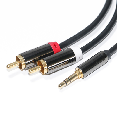 Cinch-Audiokabel 3,5 mm 2-1 schwarzes Metallgehäuse für Auto-Audio 0,53 m, 1 m, 2 m