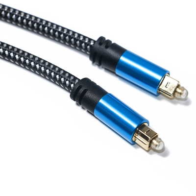 Toslink-Audiokabel, blau, digitales Glasfaserkabel, Toslink-Kabel, Aluminiumlegierung, Metallgehäuse, Nylongeflecht