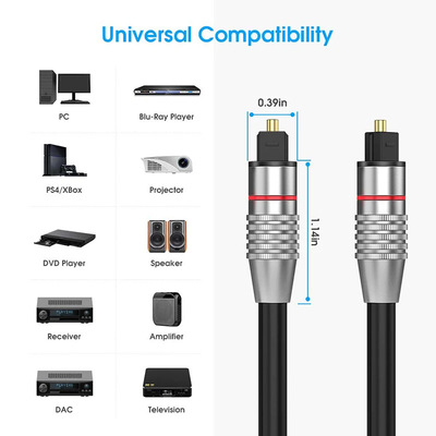 Goldbeschichtetes Kopfhöhe-Toslink-Kabel Digitales Glasfaseraudio-Kabel 1M 1.5M 2M 3M 5M 10M 15M